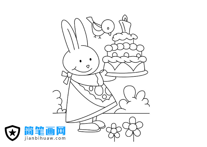 捧著蛋糕的小兔子簡筆畫圖片