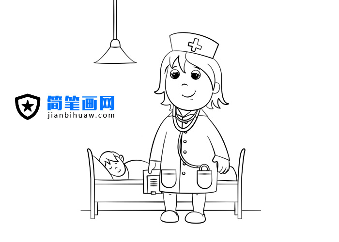 醫(yī)生在病床前問診的簡筆畫圖片