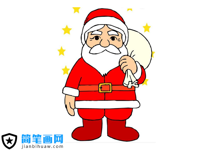 圣誕節(jié)到來圣誕老人馱著一袋子禮物的簡筆畫圖片