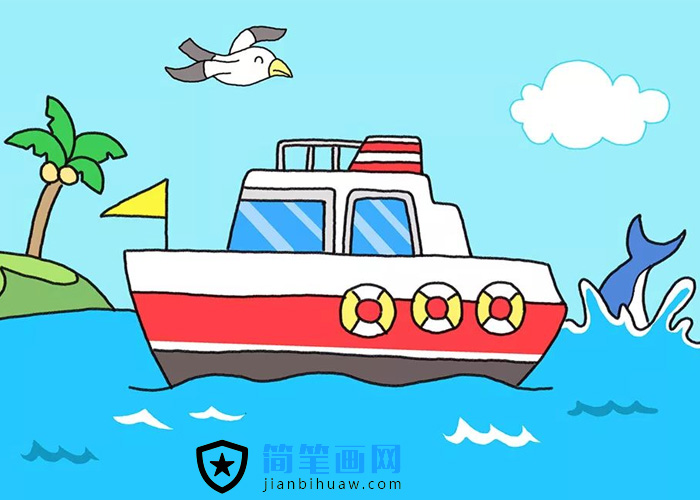 美麗的大海上航行的輪船簡(jiǎn)筆畫圖片
