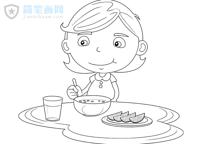 小朋友在吃早餐的簡(jiǎn)筆畫圖片